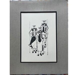 Turner Alder‎ MCM Vintage 3 Picadors Pen Ink Line Drawing Print Unframed